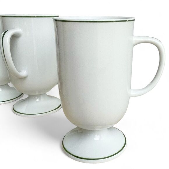 Vintage Irish Coffee White Shamrock Green Trim Footed Ceramic Mugs Set of 4 - Picture 9 of 16